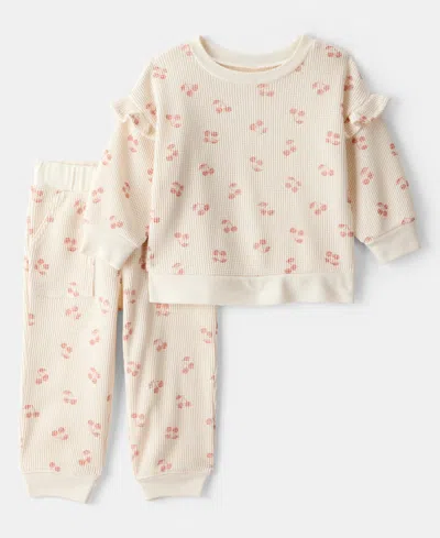 Carter's Baby Girls 2-piece Long Sleeves T-shirt And Pants Set In Pink