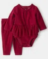 Carter's Baby Girls 2-piece Peplum Tulle Bodysuit And Pants Set In Red