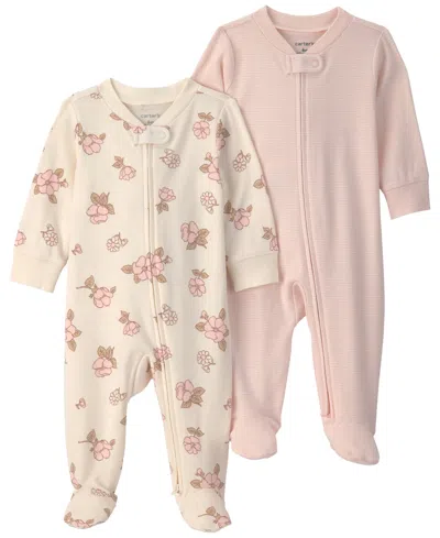 Carter's Baby Girls' 2-pack Flower Striped Snug Fit Sleep & Play In Multi
