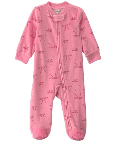 Carter's Baby Girls' 2-way Zip Fleece Footed Sleep & Play Pajamas In Pink