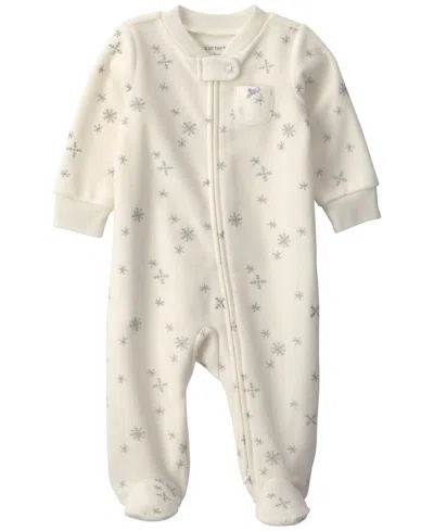 Carter's Baby Girls' 2-way Zip Snowflake Fleece Sleep & Play Pajamas In Brown