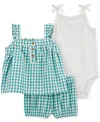 Carter's Baby Girls 3-pc. Gingham Little Shorts, Top & Bodysuit Set In Green