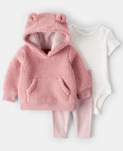Carter's Baby Girls 3-piece Bear Long-sleeve Hoodie, Bodysuit And Pants Set In Multi