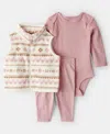 Carter's Baby Girls 3-piece Fair Isle Vest, Bodysuit And Pants Set In Pink