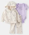 Carter's Baby Girls 3-piece Fantasy Print Jacket, Bodysuit And Pants Set In White
