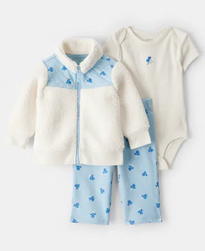Carter's Baby Girls 3-piece Floral Cardigan, Bodysuit And Pants Set In Multi