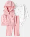 Carter's Baby Girls 3-piece Heart Detail Sleeveless Vest, Bodysuit And Pants Set In Pink