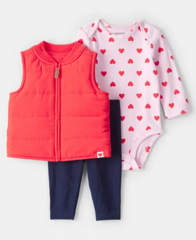 Carter's Baby Girls 3-piece Puffer Vest, Bodysuit And Pants Set In Multi