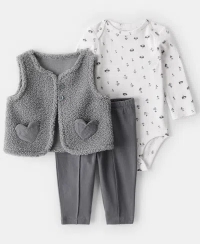 Carter's Baby Girls 3-piece Sleeveless Vest, Bodysuit And Pants Set In Multi
