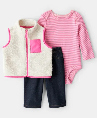 Carter's Baby Girls 3-piece Sleeveless Vest, Bodysuit And Pants Set In Multi