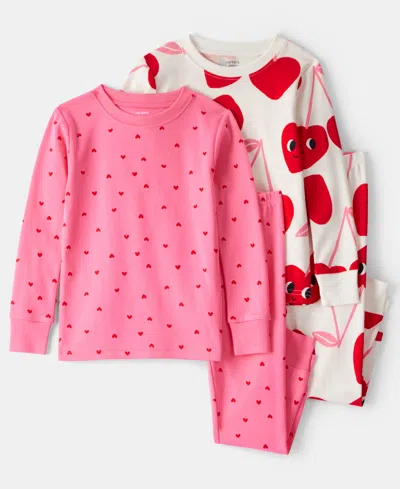 Carter's Baby Girls 4-piece Cherry And Heart Print Top And Pants Pajama Set In Multi