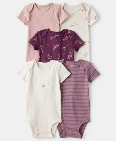 Carter's Baby Girls 5-pack Short-sleeve Bodysuits Set In Multi