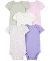 Carter's Baby Girls Round Neck Short Sleeve Rib 5-pc. Bodysuit