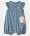 Carter's Baby Girls All-over Dots Printed And Owl Graphic Snap-up Romper In Blue