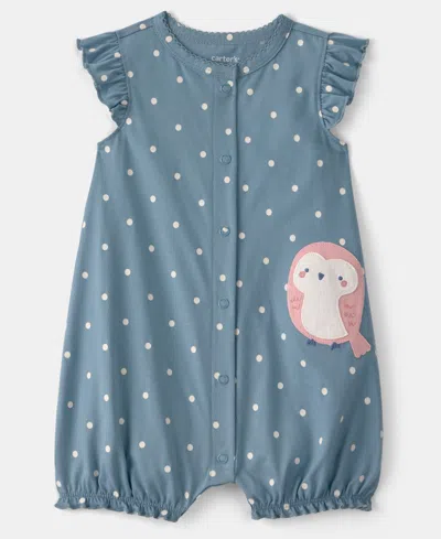Carter's Baby Girls All-over Dots Printed And Owl Graphic Snap-up Romper In Blue
