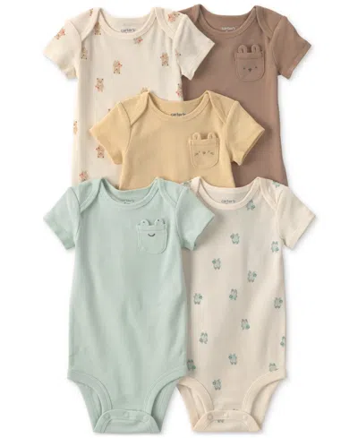 Carter's Baby Girls' And Baby Boys' Critter Short-sleeve Bodysuits, 5-pack In Multi