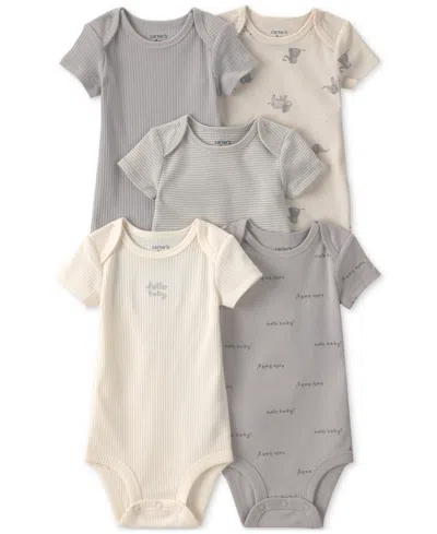 Carter's Baby Girls' And Baby Boys' Elephant Print Short-sleeve Bodysuits, 5-pack In Multi