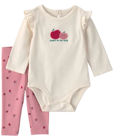 Carter's Baby Girls' Apple Bodysuit And Pants, 2-piece Set In White