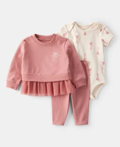 Carter's Baby Girls Ballet Little Pullover Top, Bodysuit & Pants, 3 Piece Set In Pink