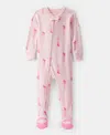Carter's Baby Girls Rib V Neck Long Sleeve Footed Pajamas In Pink
