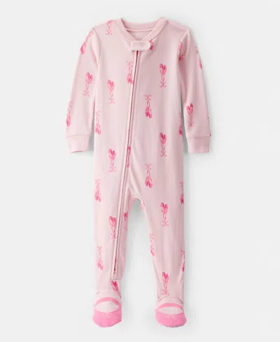 Carter's Baby Girls Ballet-print 100% Cotton Long-sleeve 2-way-zip 1-piece Footed Pajamas In Pink