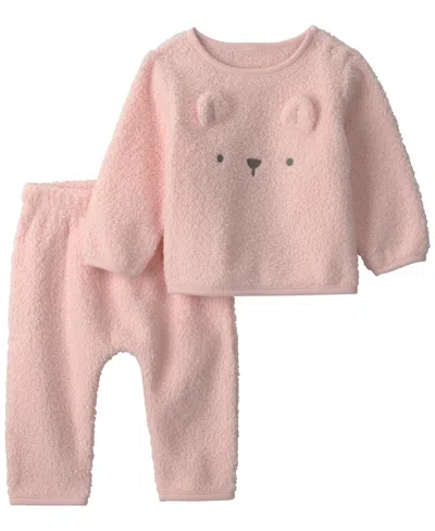 Carter's Baby Girls' Bear Fleece Top And Pants, 2-piece Set In Pink