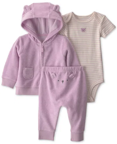 Carter's Baby Girls' Bear Terry Layering Bodysuit, Cardigan And Pants, 3-piece Set In Multi