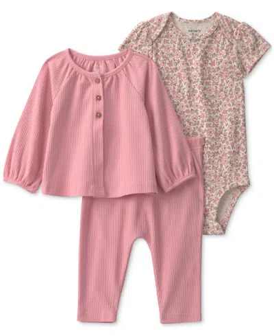 Carter's Baby Girls' Bodysuit, Cardigan And Pants, 3-piece Set In Multi
