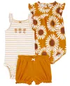 CARTER'S BABY GIRLS BODYSUIT, SHORTS, AND ROMPER, 3 PIECE SET