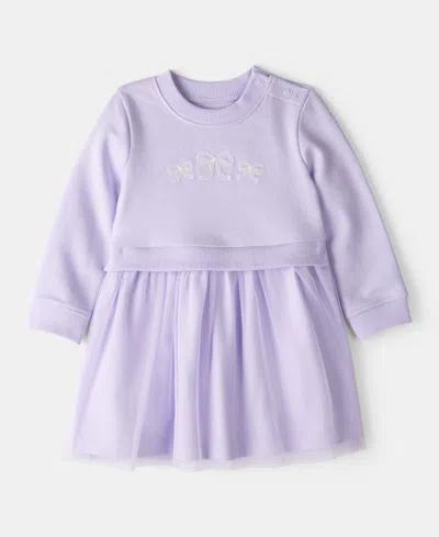 Carter's Baby Girls Bow-print Tulle Cotton Dress In Purple