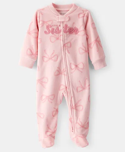 Carter's Baby Girls Bow Print Zip-up Sleep And Play Coverall In Pink
