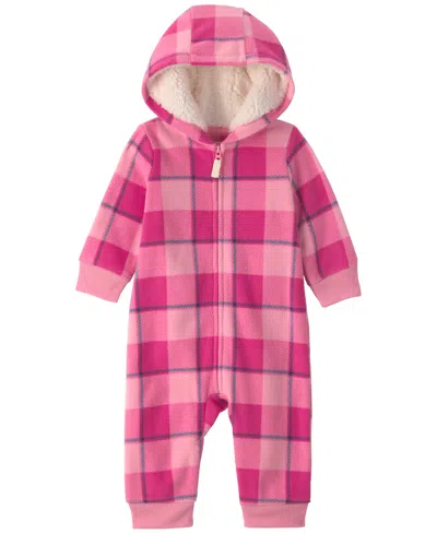 Carter's Baby Girls' Buffalo Check Fleece Zip-up Hooded Jumpsuit In Pink