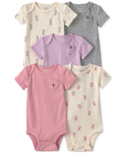Carter's Baby Girls' Bunny Print Short-sleeve Bodysuits, 5-pack In Multi