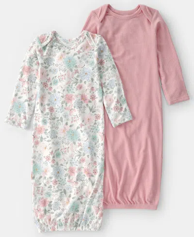 Carter's Purelysoft Baby Girls Round Neck Long Sleeve 2-pc. Nightgown In Multi