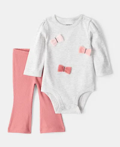 Carter's Baby Girls Butterfly Long-sleeve Bodysuit & Pants, 2 Piece Set In Multi