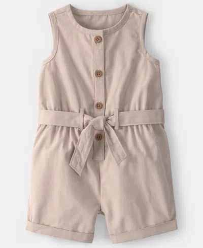 Carter's Baby Girls' Canvas Sleeveless Romper In Neutral