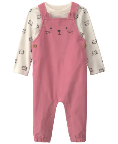 Carter's Carters Baby Girls' Cat Long-sleeve Top And Corduroy Overall, 2-piece Set In Multi
