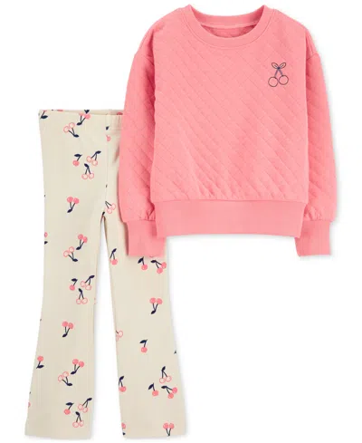Carter's Baby Girls Cherry Double-knit Pullover Top & Flare Leggings, 2 Piece Set In Pink