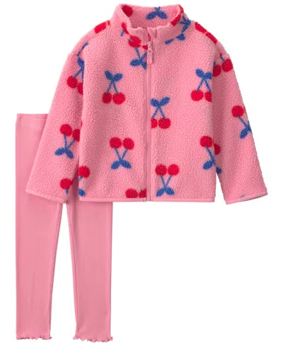 Carter's Baby Girls' Cherry Fleece Long-sleeve Jacket And Pants, 2-piece Set In Pink