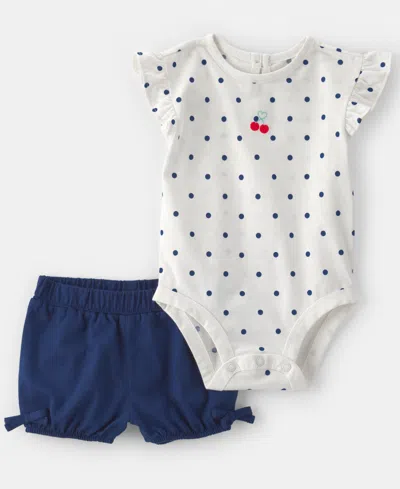 Carter's Baby Girls' Cherry Polka Dots Short-sleeve Bodysuit & Shorts, 2-piece Set In Multi