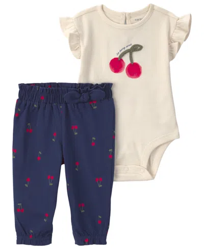 Carter's Baby Girls' Cherry Short-sleeve Bodysuit And Pant, 2-piece Set In Multi