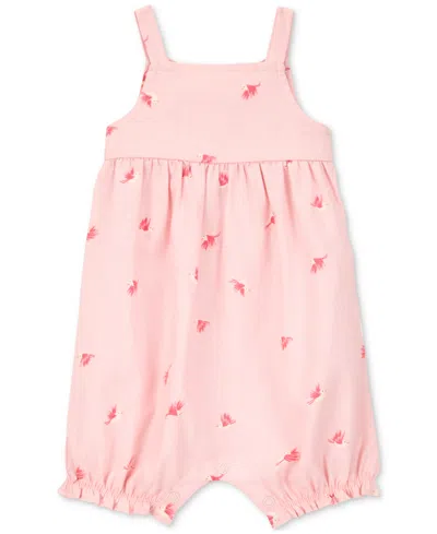Carter's Baby Girls Cotton Bird-print Tank Romper In Pink