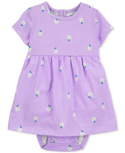 Carter's Baby Girls Cotton Floral-print Bodysuit Dress In Purple