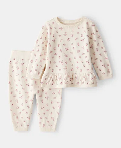 Carter's Baby Girls Cotton Floral-print Long-sleeve T-shirt & Pants, 2 Piece Set In White