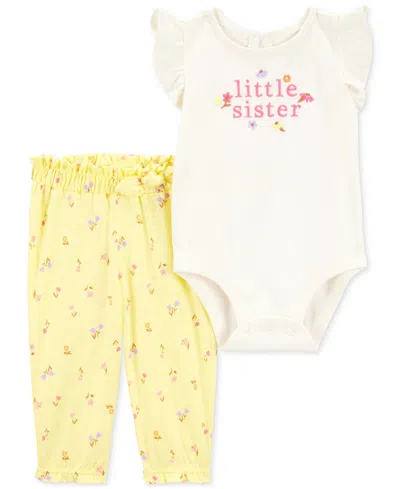 Carter's Baby Girls Cotton Little Sister Bodysuit & Pant, 2 Piece Set In Yellow