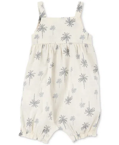 Carter's Baby Girls Cotton Palm Tree-print Tank Romper In Ivory