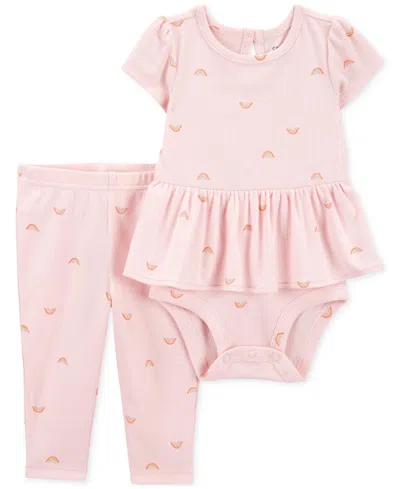 Carter's Baby Girls Cotton Peplum Bodysuit & Pants, 2 Piece Set In Pink