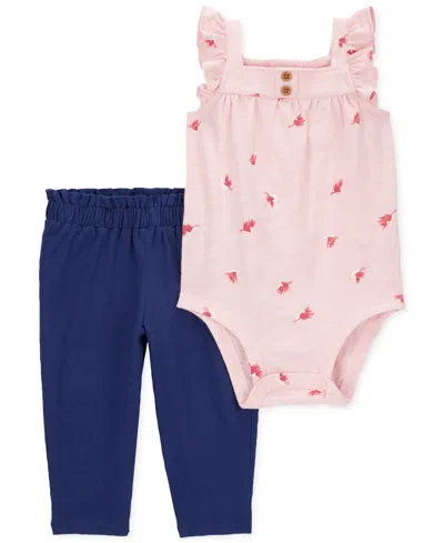 Carter's Baby Girls Cotton Printed Bodysuit & Pants, 2 Piece Set In Pink