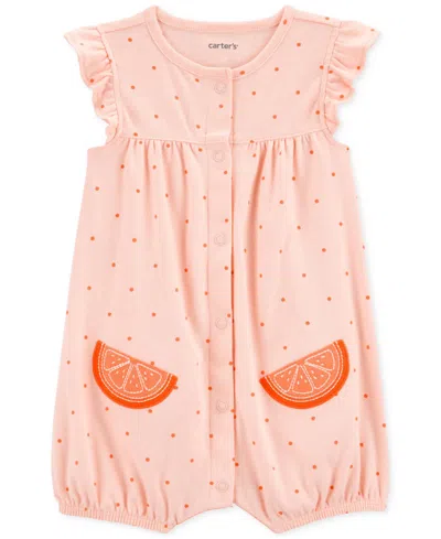 Carter's Baby Girls Cotton Romper In Orange,oranges