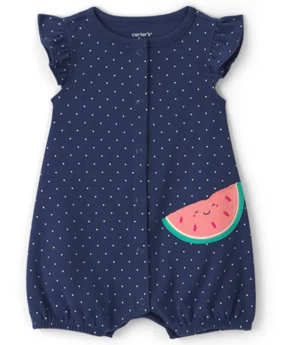 Carter's Baby Girls' Cotton Snap Up Rompers In Blue